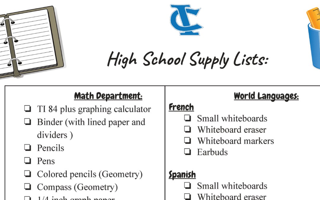 High School 20-21 School Supply Lists  Ichabod Crane Central School  District